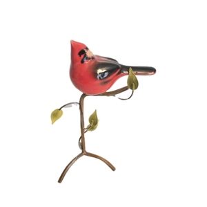Ceramic Red Cardinal on Cast Iron Tree Branch Figurine 6.5" Tall